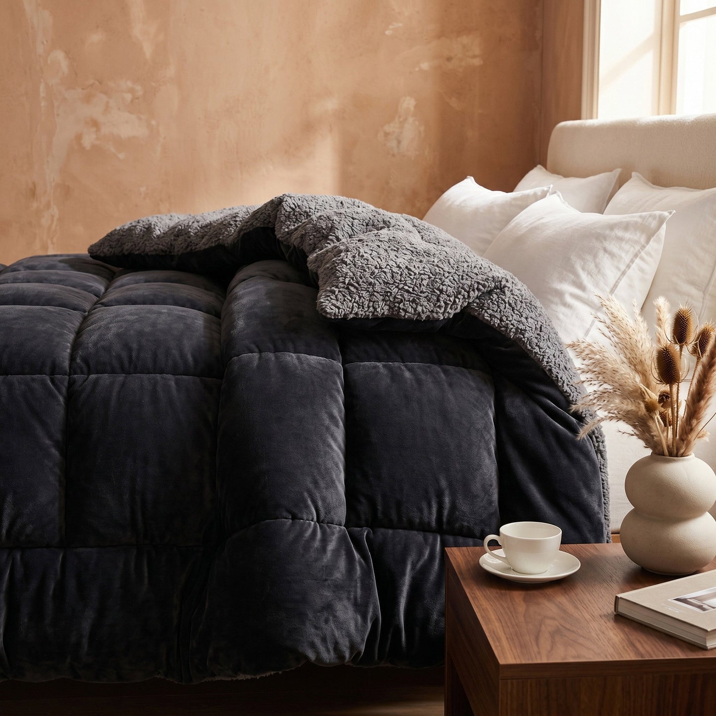 Charcoal Grey - Ember Sherpa Comforter