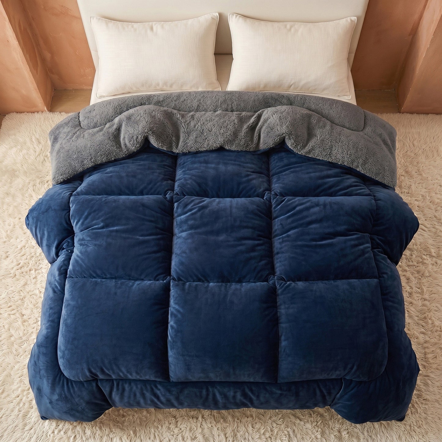 Midnight Blue - Ember Sherpa Comforter