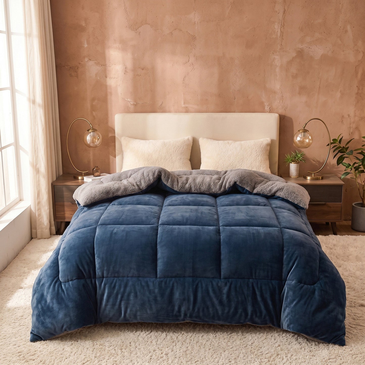 Midnight Blue - Ember Sherpa Comforter