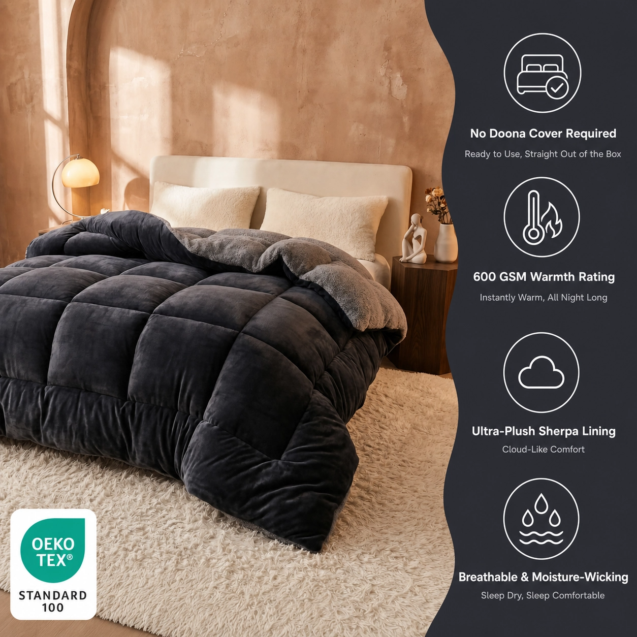 Charcoal Grey - Ember Sherpa Comforter