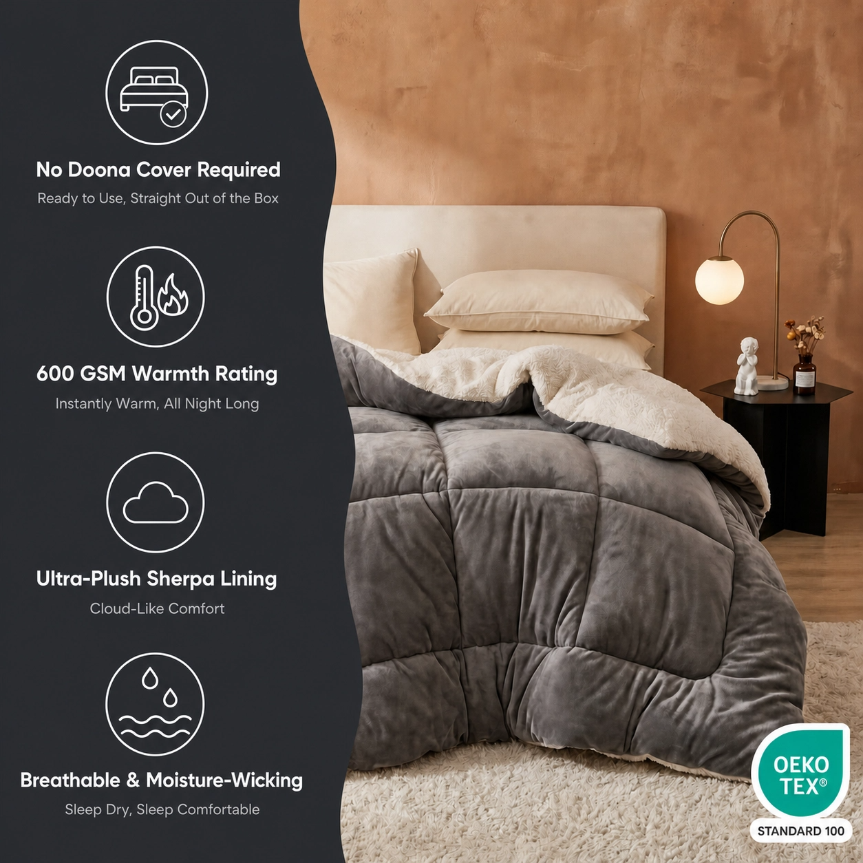 Frost Grey - Ember Sherpa Comforter