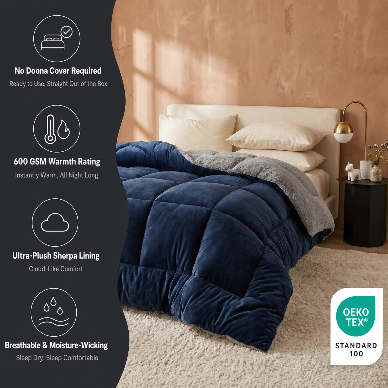 Midnight Blue - Ember Sherpa Comforter
